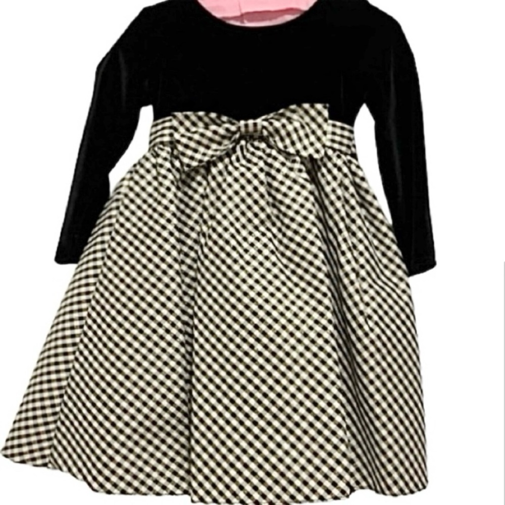 Swea' Pea & Lilli- Black Velvet with Gold and Black Plaid Bottom Toddler Dress